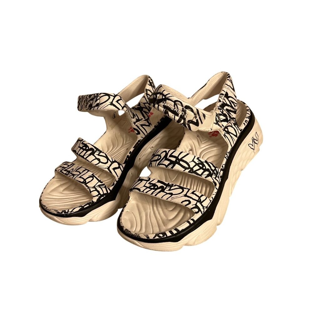 Skechers Foamies Women's Platform Sandals - Size 7 White & Black Graffiti Print